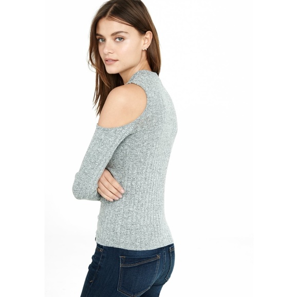 Express Ribbed Cold Shoulder Top - Picture 2 of 6